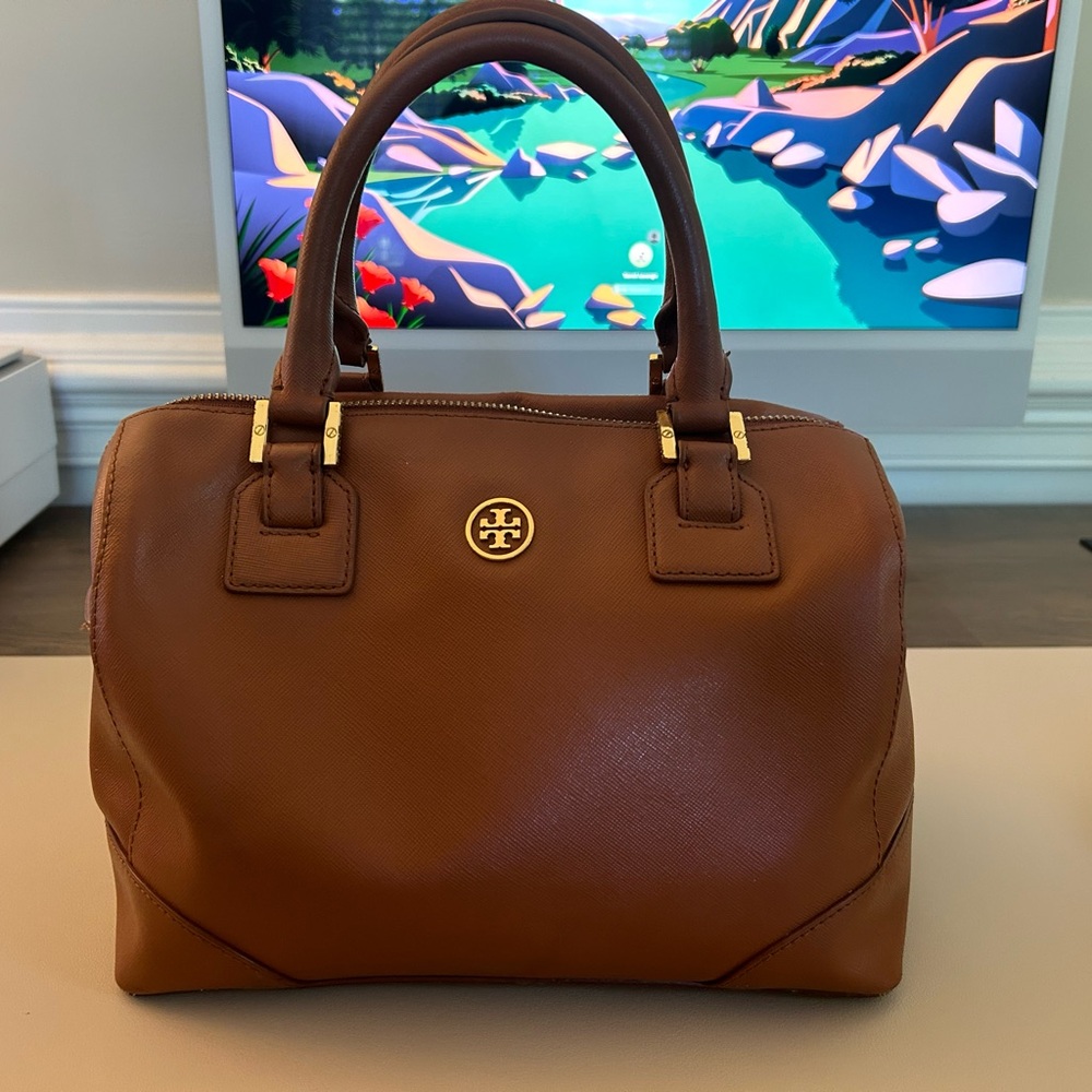 Tory Burch Robinson Middy Brown Leather Satchel